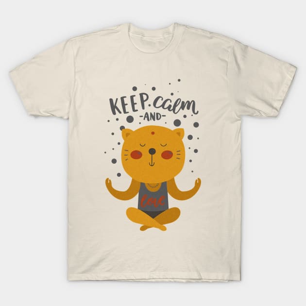 Keep Calm And Meditate - Love CARTOON CAT 1 T-Shirt by EDDArt